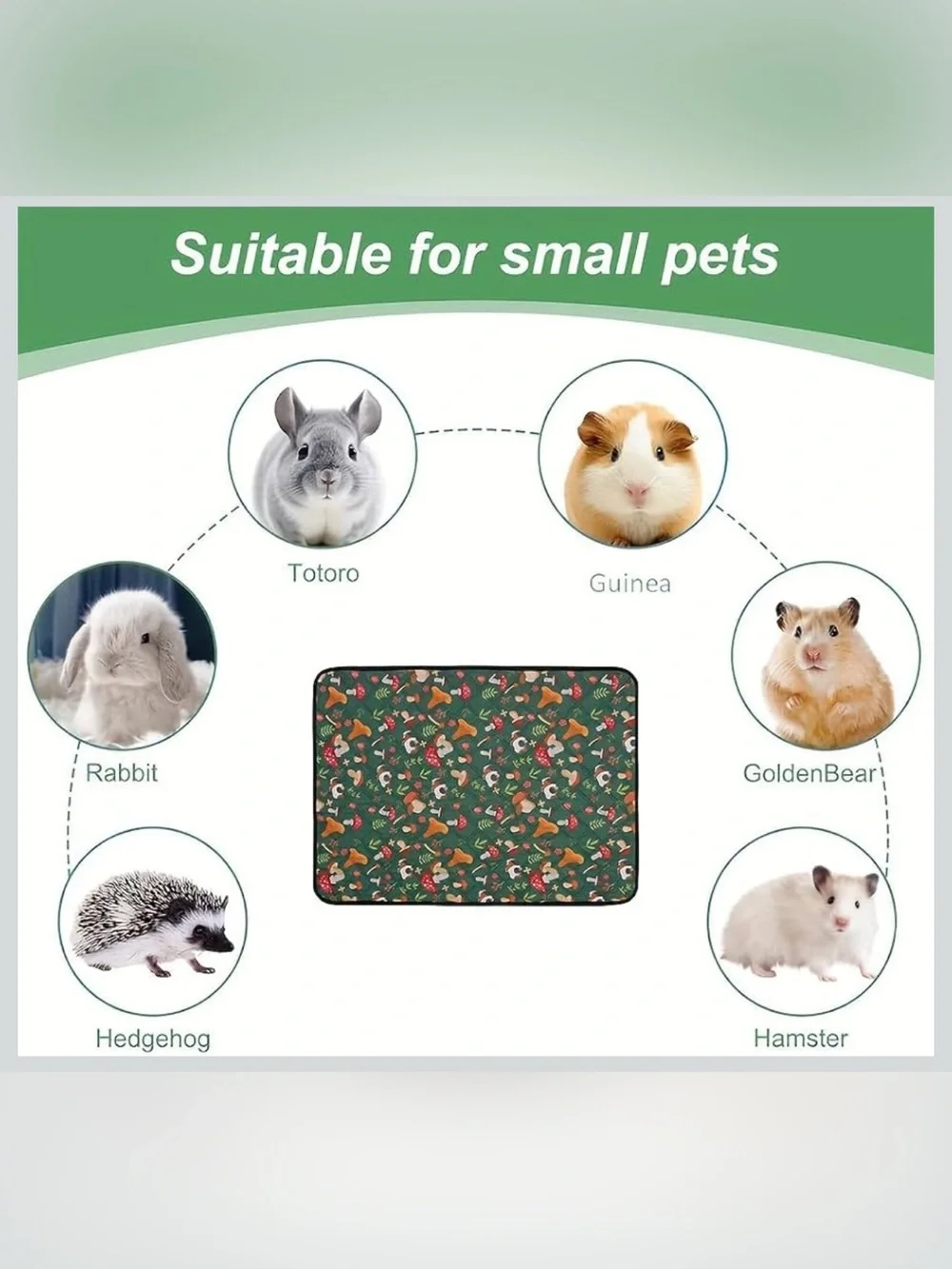 Small Pets Waterproof Play Mat/Dog Wee Pad - Green Mushroom Pattern, NWT
